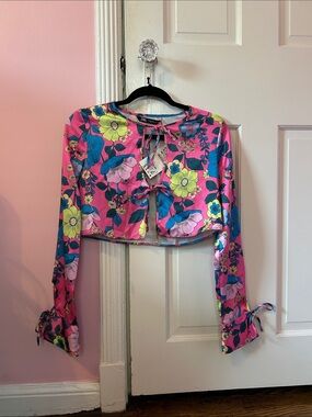 Zara Floral Tie-Front Crop Top
